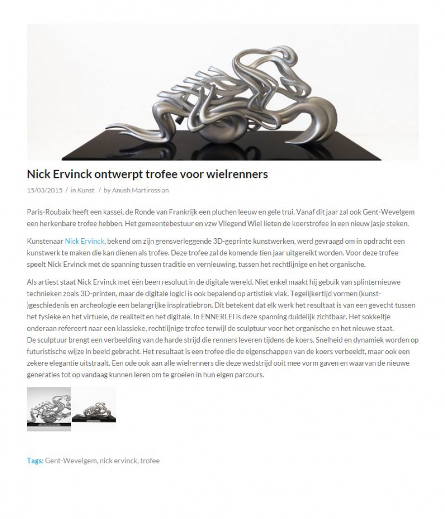 Nick Ervinck ontwerpt trofee voor wielrenners